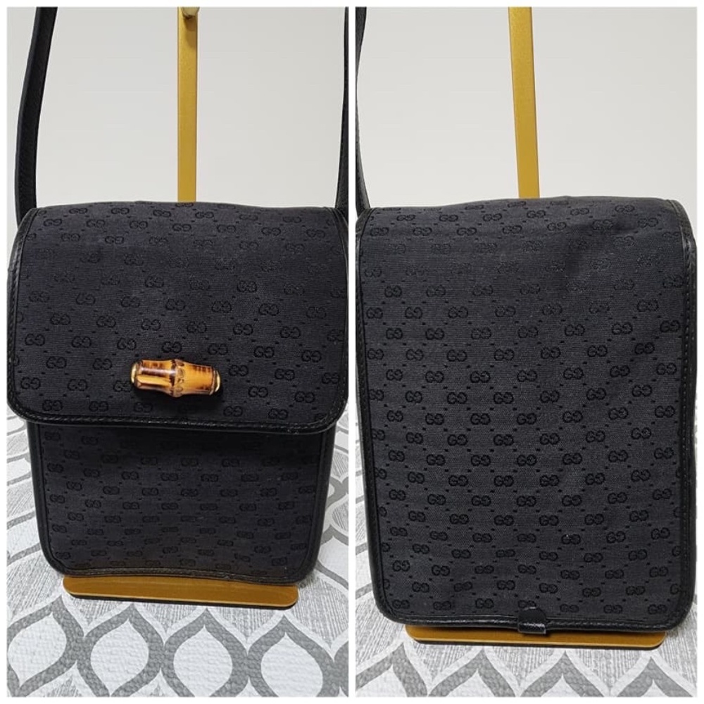 Authentic GUCCI Vintage Micro GG Canvas Bamboo Shoulder Bag Black - Picture 11 of 11